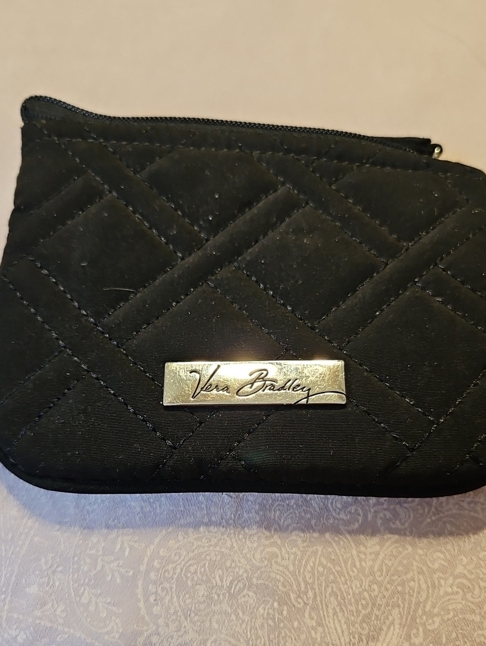 Vera Bradley Black Quilted Cosmetic Pouch with Metal Logo Plate